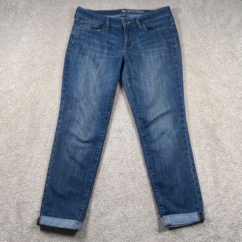Gap Sexy Boyfriend Fit Jeans Womens 10/30R Medium Wash Cuffed Denim Blue